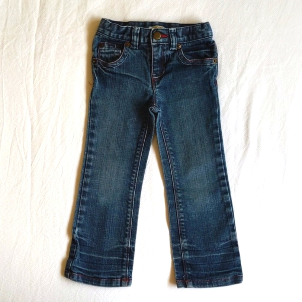joe fresh embroidered dark wash denim blue jeans cotton stretch 3T toddler girls